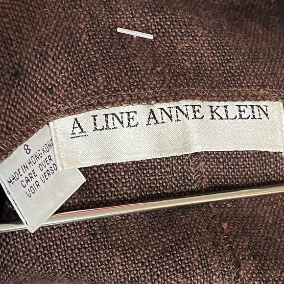 Anne Klein A line 100% Linen Skirt Brown Vintage Woven Academia Chic - Picture 7 of 11